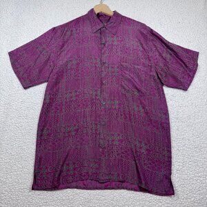 Vtg Robert Stock Mens Silk Button Down Shirt Size M Short Sleeve Pink Gray Retro